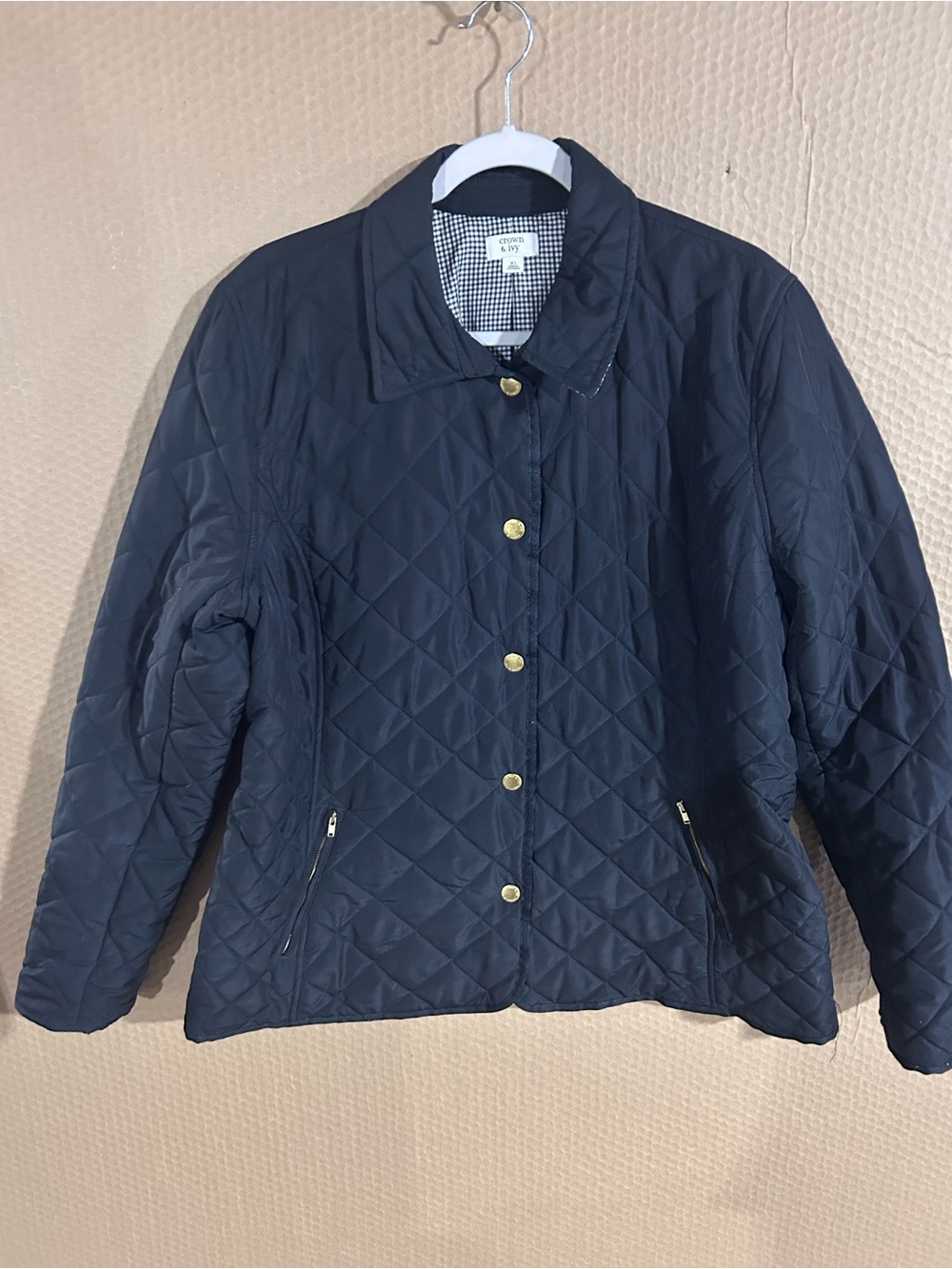 crown & ivy Quilted Black Utility Jacket with Gold Buttons